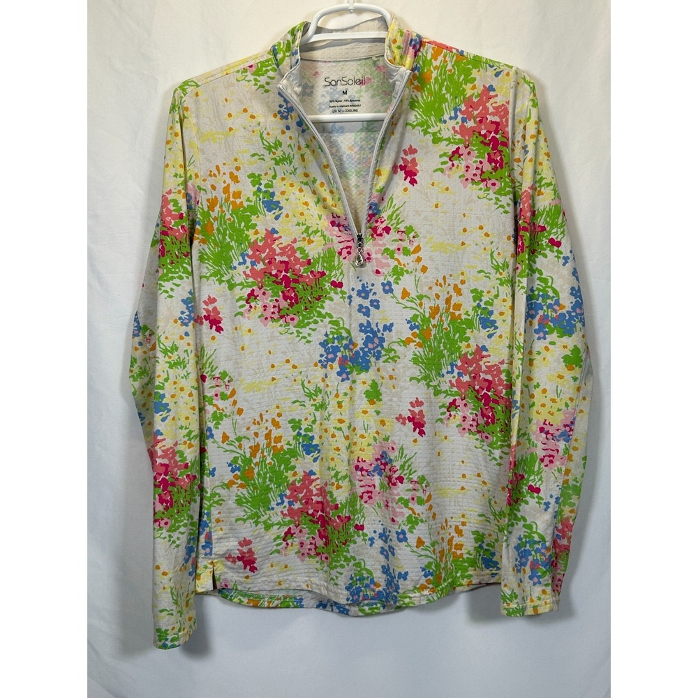 San Soleil Women's Medium UV 50+ Cooling Floral Quarter Zip Long Golf Pickleball
